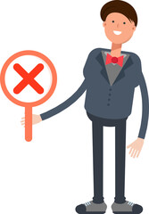 Businessman Character Showing Wrong Mark
