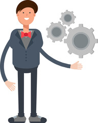 Businessman Character Holding Gears 