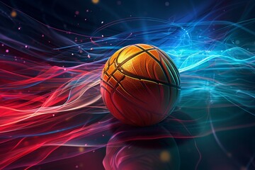Basketball game concept, Illustration of a basketball in 3d style. Futuristic sports idea, Ai generated