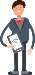 Businessman Character Holding Smartphone
