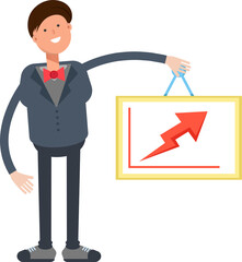 Businessman Character Holding Arrow Chart
