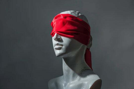Red Blindfold on a Mannequin Head Depicting Concepts of Perception