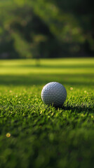 Obraz premium Close-up of a golf ball on lush green grass