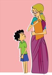 
A teacher and a student working, The vector illustration with teacher and student with books .Education themes. Cute cartoon people. Teacher and boy design