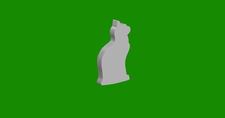 Isolated realistic white cat symbol front view with shadow. 3d illustration on green chroma key background