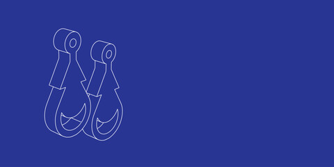 Fototapeta premium The outline of a large earrings symbol made of white lines on the left. 3D view of the object in perspective. Vector illustration on indigo background