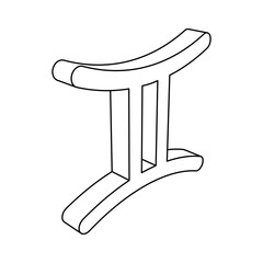 The outline of a large zodiac gemini symbol is made with black lines. 3D view of the object in perspective. Vector illustration on white background