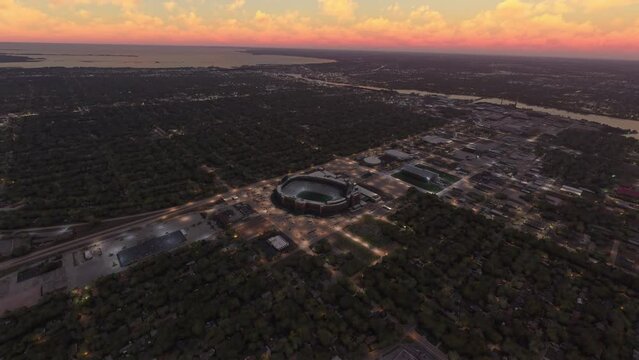 Sunset aerial view of Lambeau Field stadium in Green Bay - Wisconsin. United States
