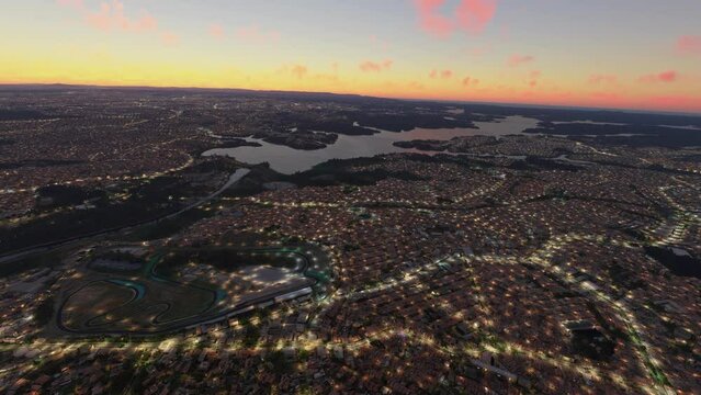 Aerial view at dusk of the Interlagos Circuit of the Autodromo Jos&eacute; Carlos Pace in S&atilde;o Paulo. Brazil