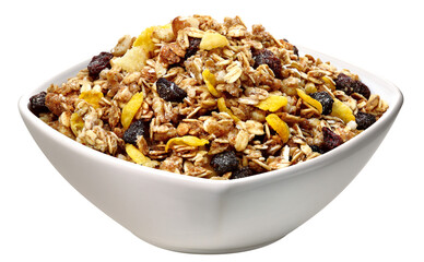 pote com granola de mix de frutas secas isolado em fundo transparente