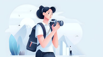 Enthusiastic female photographer capturing the world's beauty with her DSLR camera