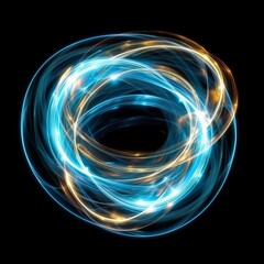  illustration of golden colorful abstract light swirl effect isolated on black background, for magic effect, light effect, science, futuristic, energy concept.