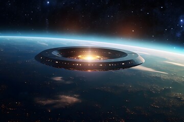 The Earth and UFO. 3d AI rendering