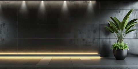 Obraz premium A room featuring a potted plant and several light fixtures casting a warm glow