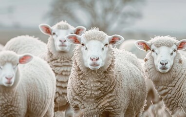 Obraz premium Flock of Sheep Gazing Intently