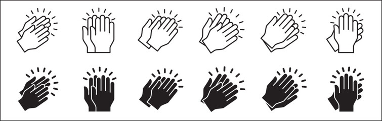 Obraz premium Applause symbol. Hand clapping icon. Hand claps icon set symbol of acclamation, compliment, appreciation, ovation, bravo, congratulation. Sign of applaud in flat graphic design and illustration.