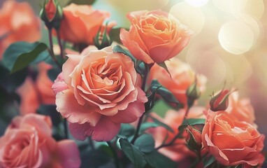 Blooming Pink Roses with Warm Bokeh Lights