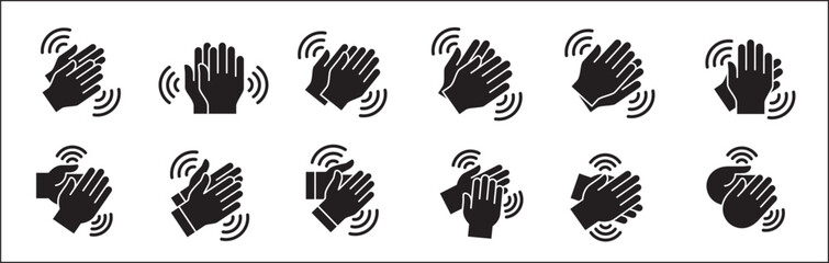 Hand clapping icon set symbol of acclamation, compliment, appreciation, ovation, bravo, congratulation. Applause symbol. Sign of applaud in simple flat graphic design and illustration.