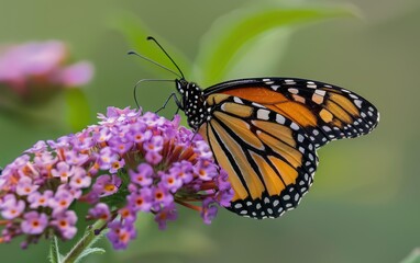 Monarch Butterfly Perched on Blooming Flowers