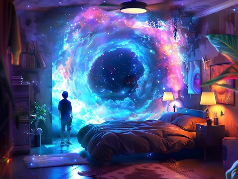 Captivating Cosmic Dreamscape A Visually Stunning Interstellar Bedroom Portal to Unlock the Mysteries of the Universe