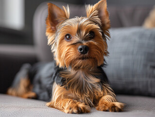 Cute, playful, young dog, brown Yorkshire Terrier, pet, Headshot, Portrait, photorealistic, transparent, png, AI