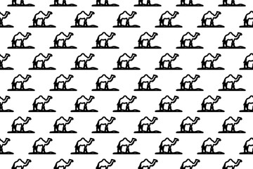 Fototapeta premium Seamless pattern completely filled with outlines of wild camel symbols. Elements are evenly spaced. Illustration on transparent background