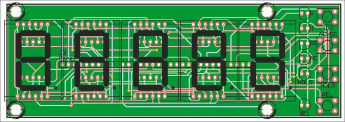 Tracing the conductors of the printed circuit board
of electronic device (lcd display). Vector engineering 
drawing of pcb design. Electric background.