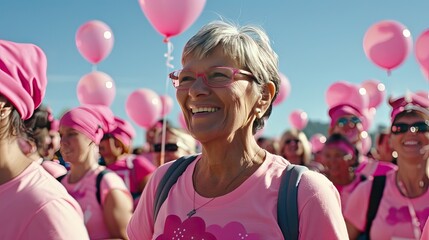 Women taking part in Breast cancer awareness rally