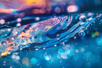 Abstract glitter shimmering water swirl. Colorful modern background of glowing light bubbles.