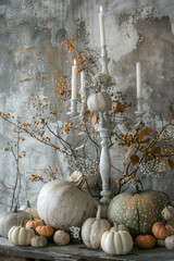 Elegant Autumn Pumpkin and Candle Display for Festive Decor