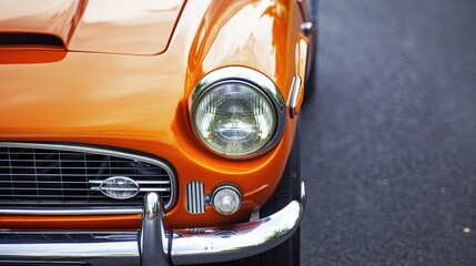 Fototapeta premium The Fiery Front: A Vibrant Close-Up of an Orange Car