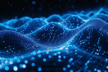 Digital Wave Pattern with Blue Neon Abstract Lights on Dark Background