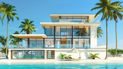 Geometric luxury island hotel  , Luxury island resort with modern architecture 