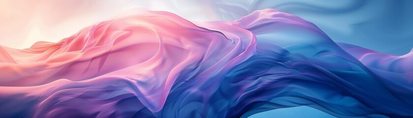 Fototapeta premium Abstract blue body with white to dark pink gradients embodying life's chaos. Ideal minimalist desktop wallpaper, evoking rage and chaos through negative space.