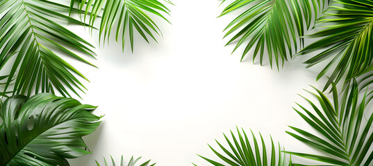 Palm tree leaf isolated on white background with space for text, tropical beach overlay mockup concept. Suitable for travel, vacation, and tropical theme designs.