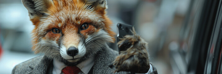 Obraz premium Dapper Fox in Suit and Tie A Stylish Urban Animal Portrait