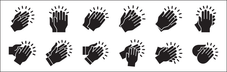 Hand clapping icon. Applause symbol. Hand claps icon set symbol of acclamation, compliment, appreciation, ovation, bravo, congratulation. Sign of applaud in flat graphic design and illustration.