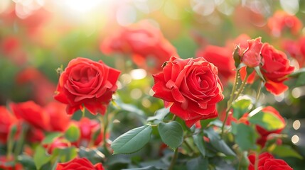 Close-up of vibrant red roses against a soft focus background, showcasing their natural beauty in stunning detail.
