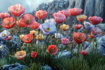 Poppies blooming in the meadow