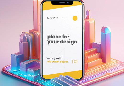 Cellphone with 3d color effects mockup 02 Generative Ai