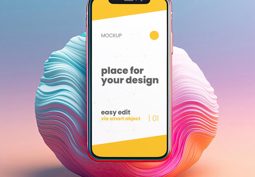 Cellphone with 3d color effects mockup 03 Generative Ai
