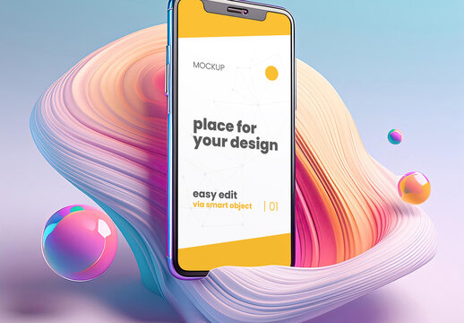 Cellphone with 3d color effects mockup 05 Generative Ai