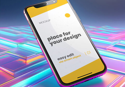 Cellphone with 3d color effects mockup 07 Generative Ai