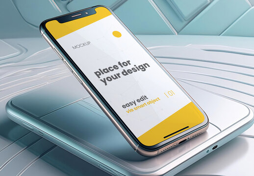 Cellphone with 3d tech effects mockup 02 Generative Ai