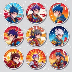 Circular Anime Character Stickers featuring illustrations of endearing anime characters