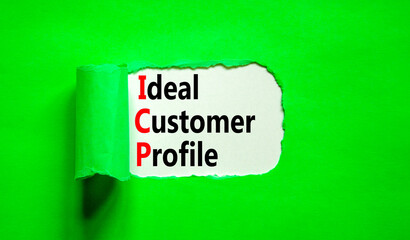 ICP ideal customer profile symbol. Concept words ICP ideal customer profile on beautiful white paper. Beautiful green paper background. Business ICP ideal customer profile concept. Copy space.