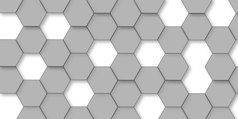 Abstract white and gray with hexagon and hexagonal background. Luxury grey pattern with hexagons. abstract 3d hexagonal background with shadow. 3D futuristic abstract honeycomb mosaic background.