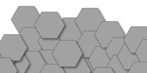 Abstract white and gray with hexagon and hexagonal background. Luxury grey pattern with hexagons. abstract 3d hexagonal background with shadow. 3D futuristic abstract honeycomb mosaic background.