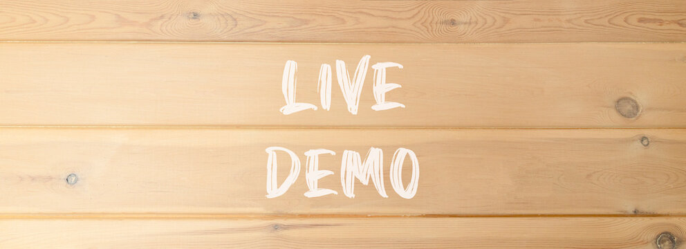 Live demo symbol. Concept words Live demo on beautiful wooden wall. Beautiful wooden wall background. Copy space. Business and live demo concept.
