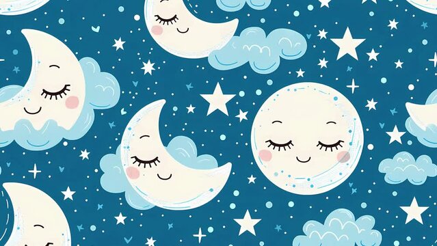 Dreamy Night Sky, Lullaby Looping background with Sleeping Moon